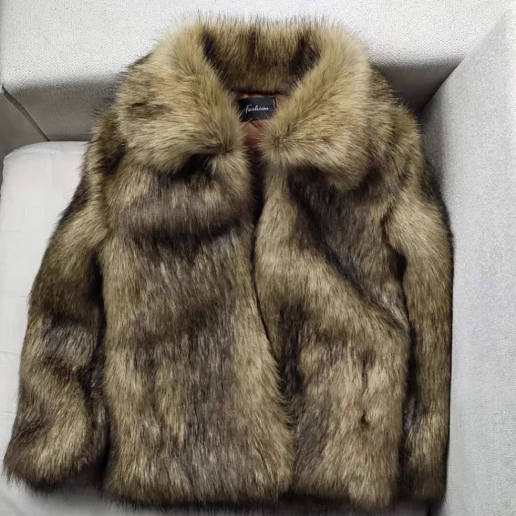 Mauroicardi Winter Short Thick Warm Hairy Shaggy Faux Raccoon Fur Coat Men Long Sleeve High Quality Luxury Fluffy Jacket 2023