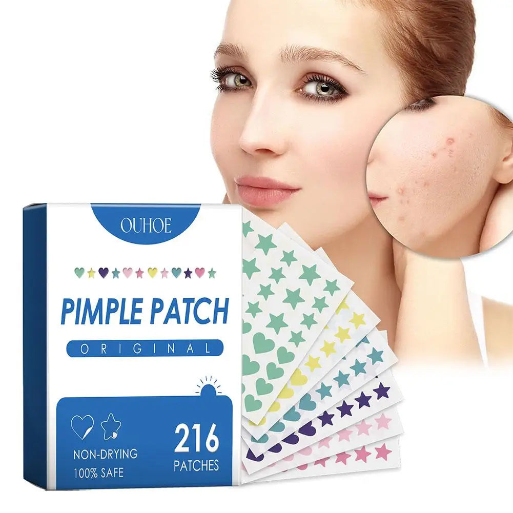 Lot de 216 patchs anti-acné en forme d'étoile, autocollants colorés invisibles pour éliminer l'acné, soins de la peau, anti-cernes, patch de maquillage de beauté