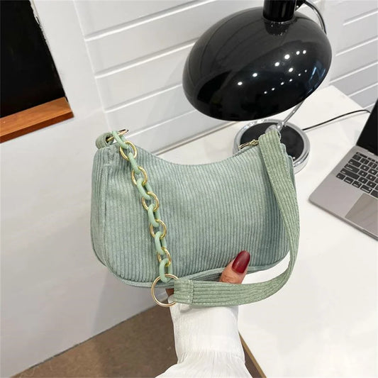 Fashion Vintage Handbags Women Autumn Winter Corduroy Underarm Bag Zipper Shoulder Small Bags Female Soft Casual Clutch Handbag