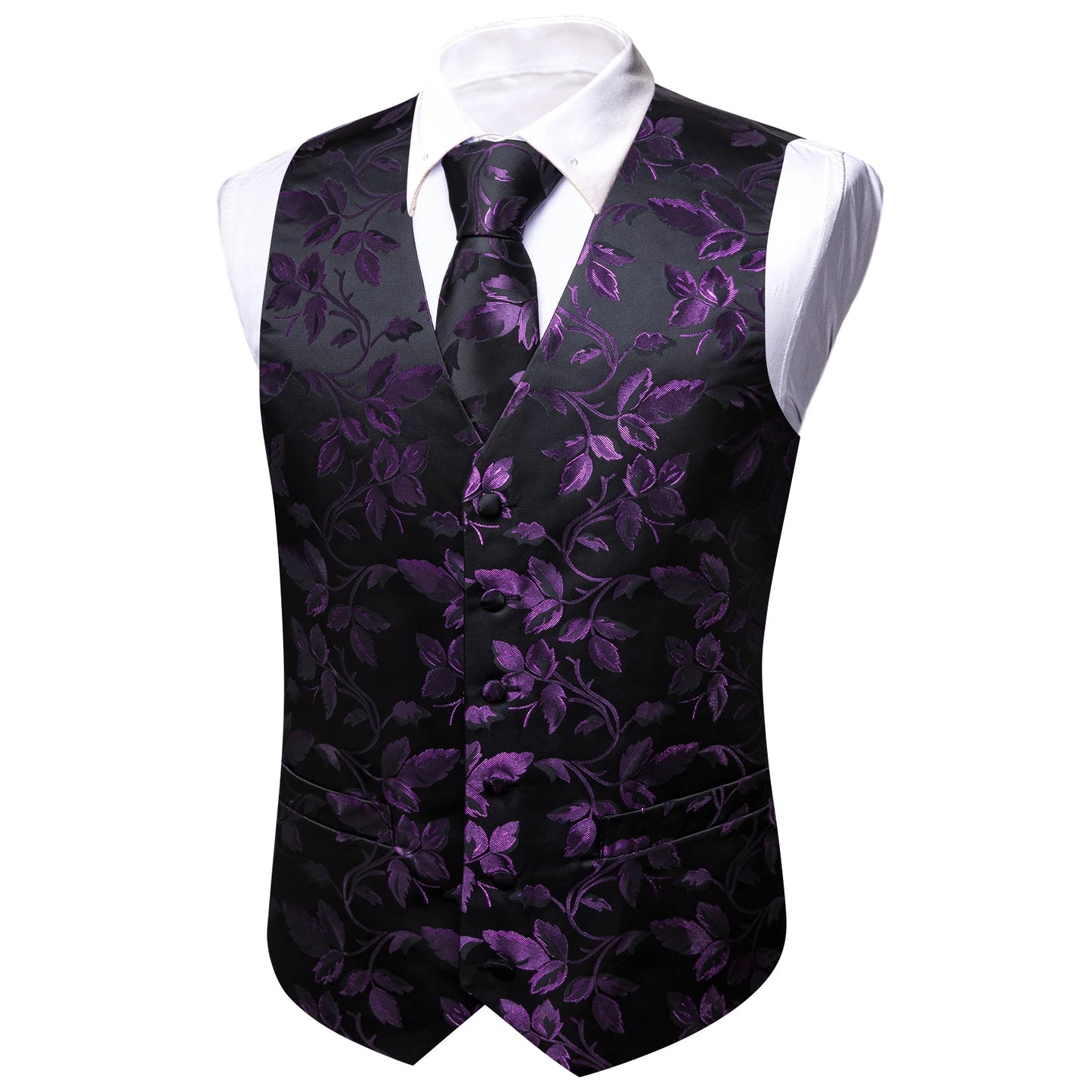 Lilac Purple Violet Lavender Silk Men Vest Tie Hanky Cufflinks Set Woven Waistcoat Sleeveless Jacket Wedding Business Barry.Wang