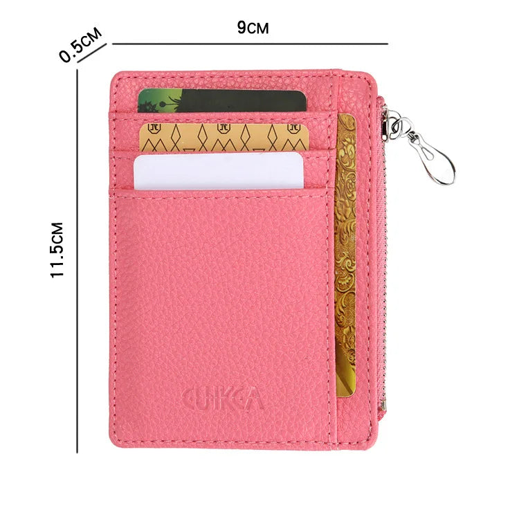 Mini Zipper Card Bag Slim ID Bank Purse Wallet Credit Organizer Portable Small Slim Ultra-thin Short Purse for Men Black