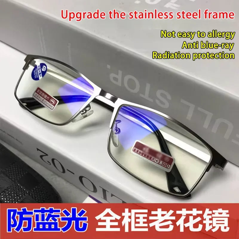 Shata Stainless Steel Frame Anti Blue Light Presbyopic Glasses For Business, Middle-aged And Elderly High-end Men And Women