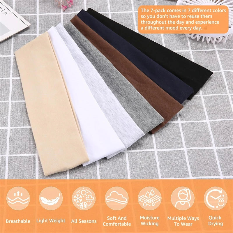 7pcs/lot Summer Sports Yoga Headbands for Women Simple Adjustable Men Running Absorb Sweat Elastic Hair Bands Solid Headband