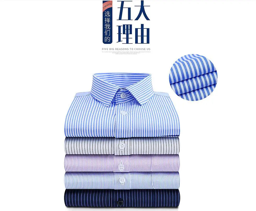 Spring New Men's Striped long-sleeved Shirt Non-ironing Anti-wrinkle Comfortable Breathable Business Casual Fashion Slim Fit