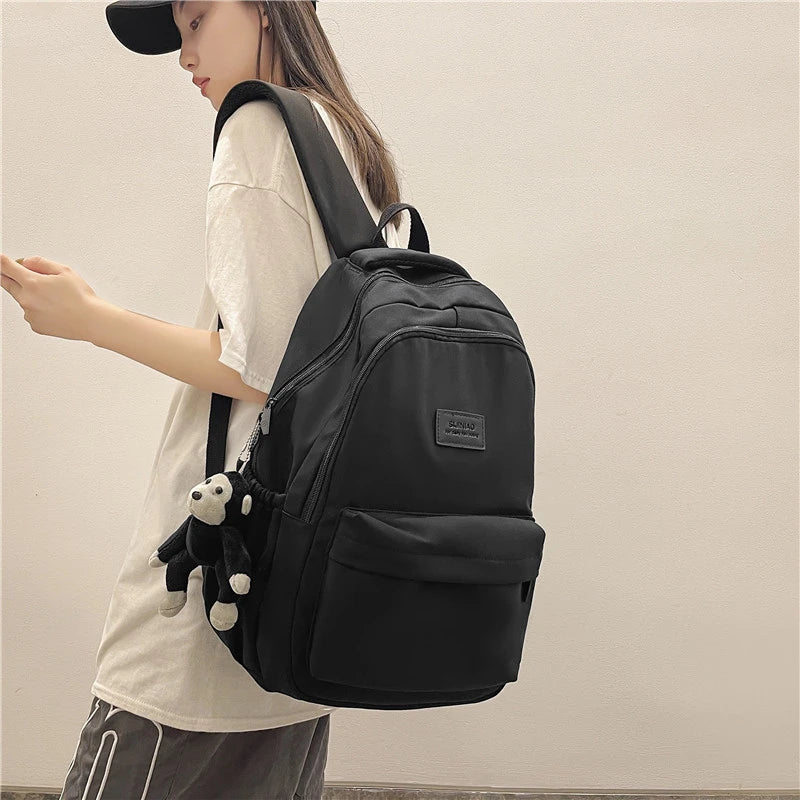 Women's Backpack Solid Color Female Multi-pocket Casual Man Travel Bag High Quality Schoolbag for Teenage Girl Book Knapsack