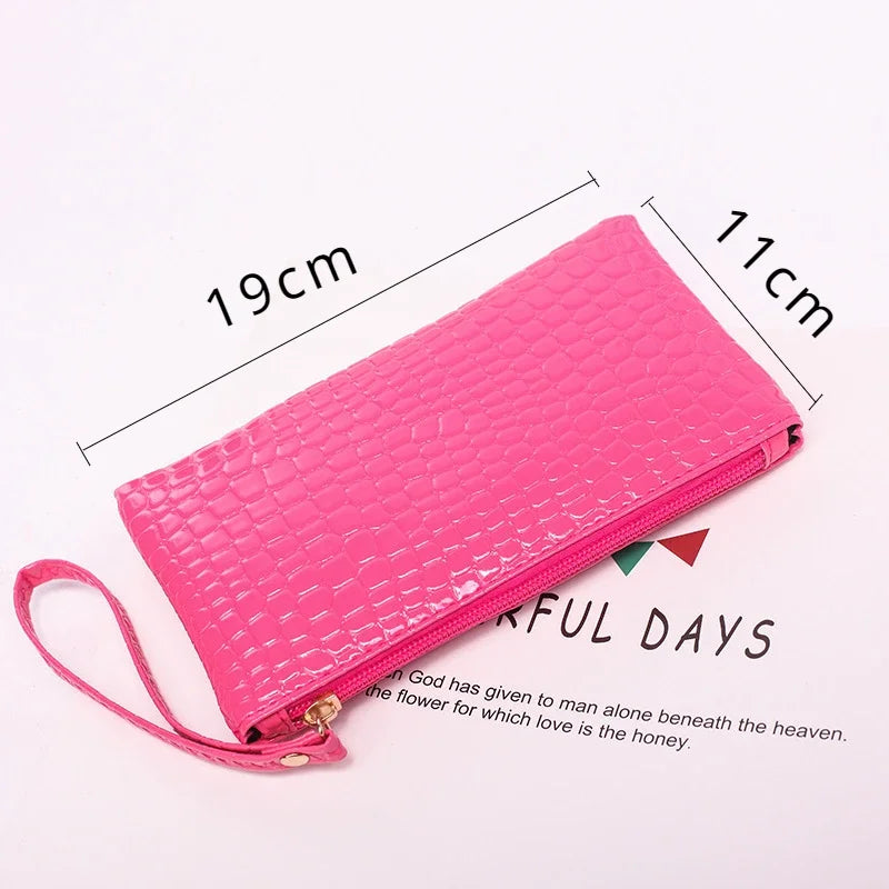 Leather Women's Long Wallet Crocodile Pattern Handbag Ultra Thin Soft Women ID Credit Card Holder Coin Purse for Female Ladies