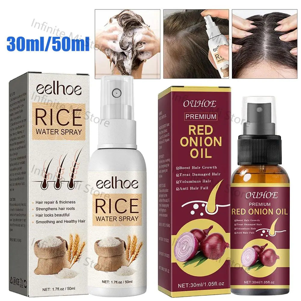 Spray à l'huile essentielle d'oignon rouge pour le soin des cheveux, spray hydratant à l'eau de riz pour les cheveux, traitements pour cheveux abîmés, produits de soins capillaires