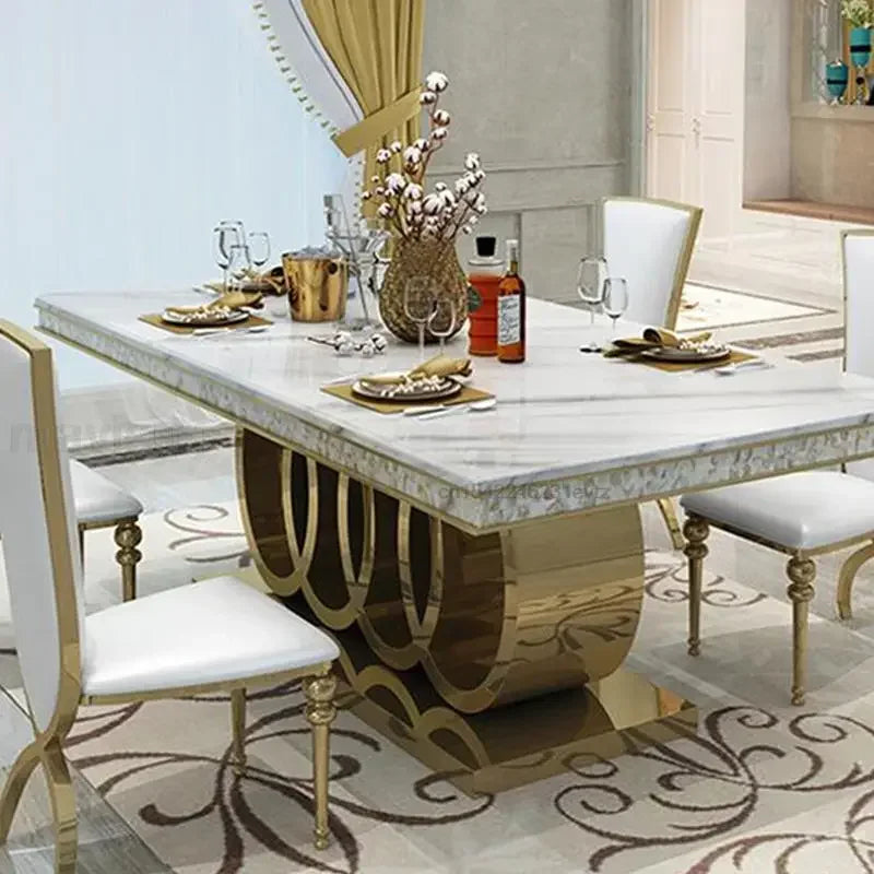 Modern Dining Table Cafe Table Furniture Kitchen 4 Chairs Steel Base Apartment Golden Set Muebles Para El Hogar Mainland China