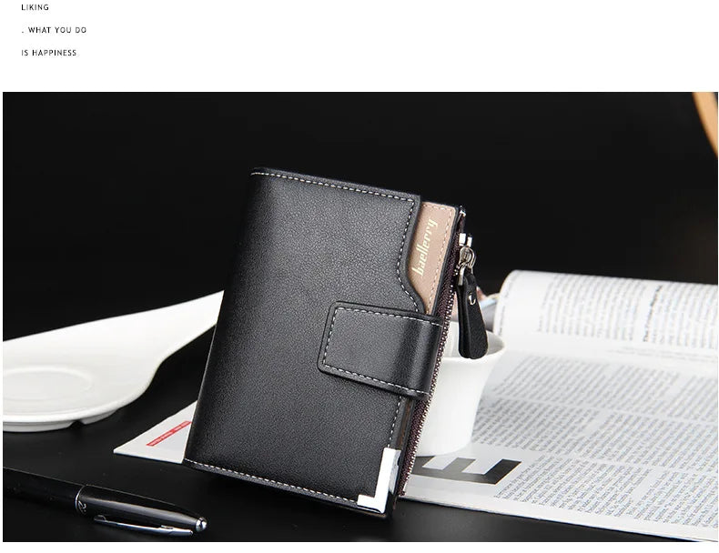 Short Luxury Men Wallets Zipper Coin Pocket Card Holder Male Wallet Clutch Photo Holder Name Engraved Brand Man Purses Wallet