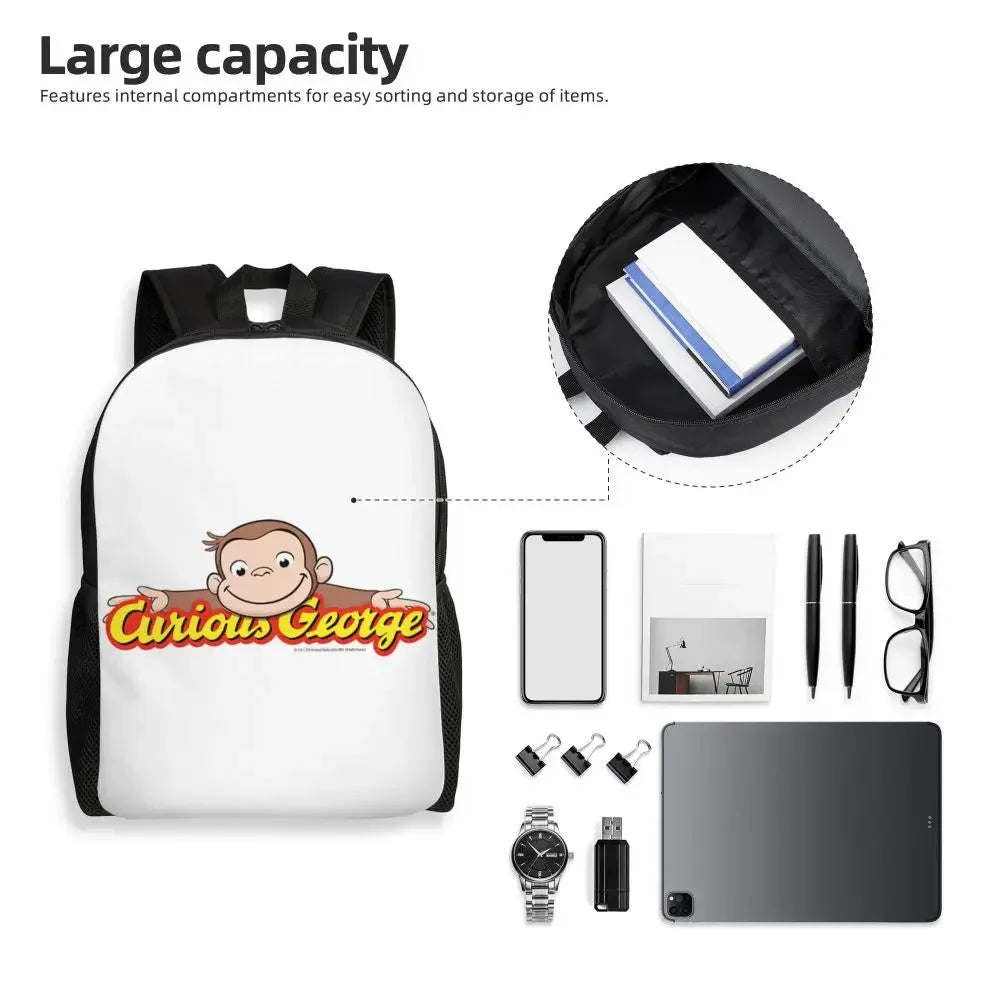 Customized Curious George Backpacks Women Men Casual Bookbag for School College Monkey Bags