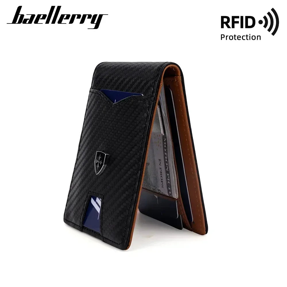 Minimalist men's wallet card bag new baellerry RFID anti-theft brush double fold cross leather card wallet  credit card holder