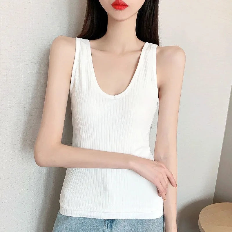 2023 Velvet Thickened Tank Top Women's Tight Warm Slim Fit Clothing Close Fitting Vest For Winter Cold-proof Plush Sling Singlet