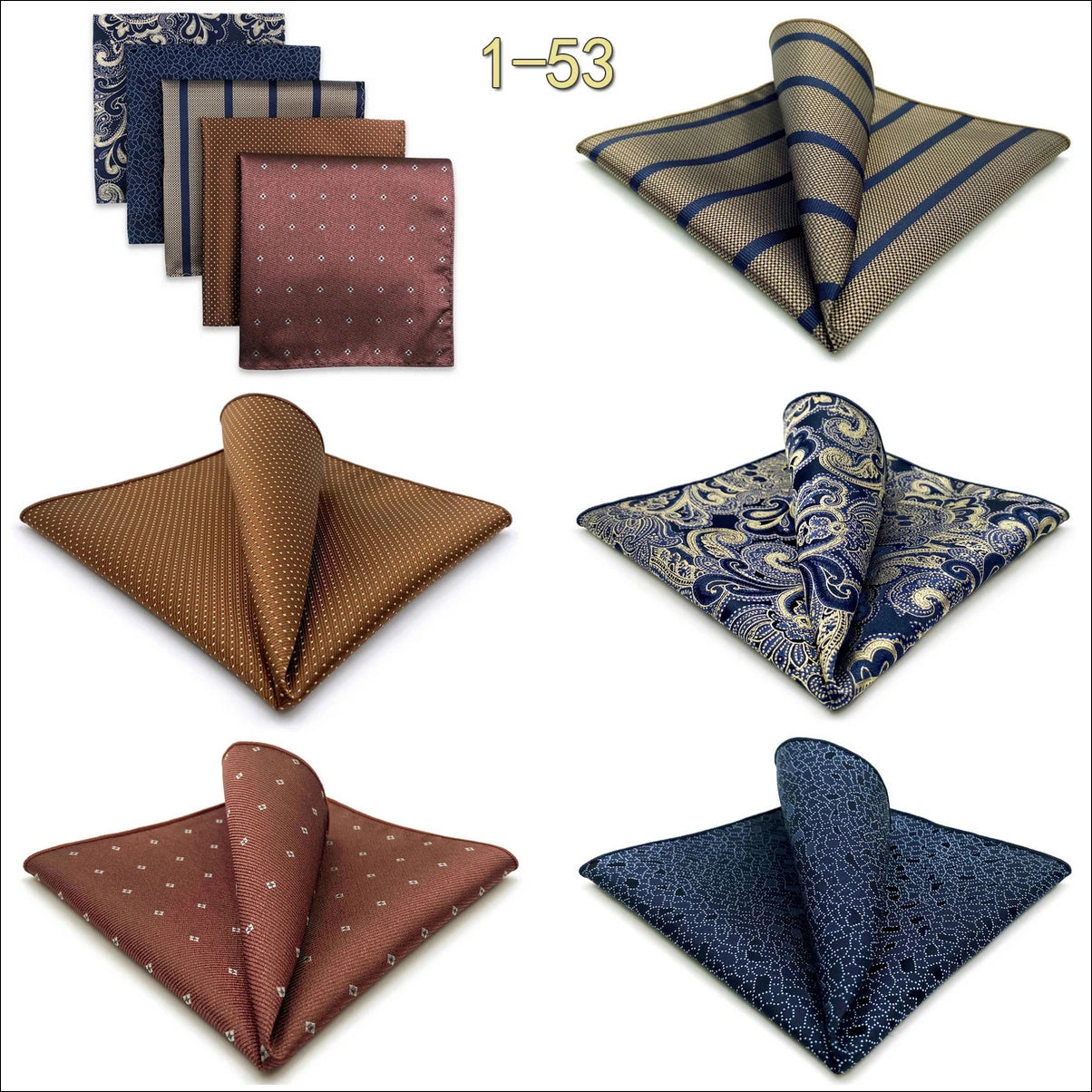 5 Pieces Mens Pocket Squares Wedding Handkerchiefs Set Fashion Formal Bundle Luxury Unique