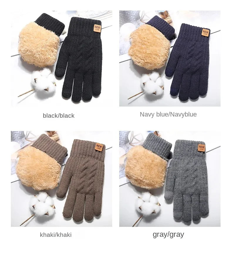 Men Knitted Thick Thermal Full Finger Gloves Women Men Fashion Winter Outdoor Warm Wool Driving  Gloves Touchscreen Mittens