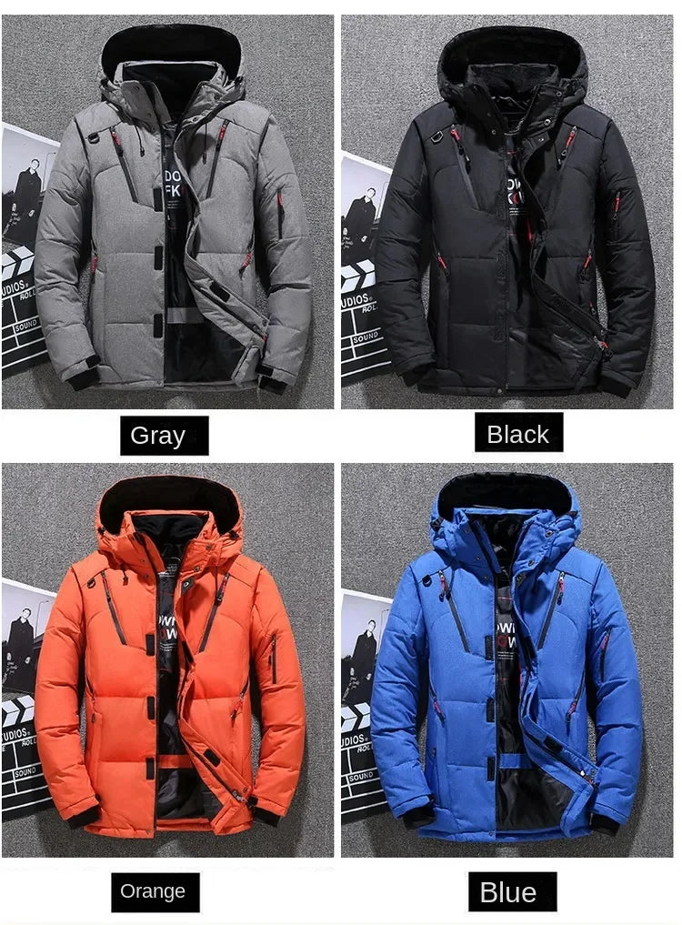 Down Jacket Men White Duck Winter Coat Windproof Warm Parkas Travel Camping Overcoat New in Thicken Solid Color Hooded Clothing