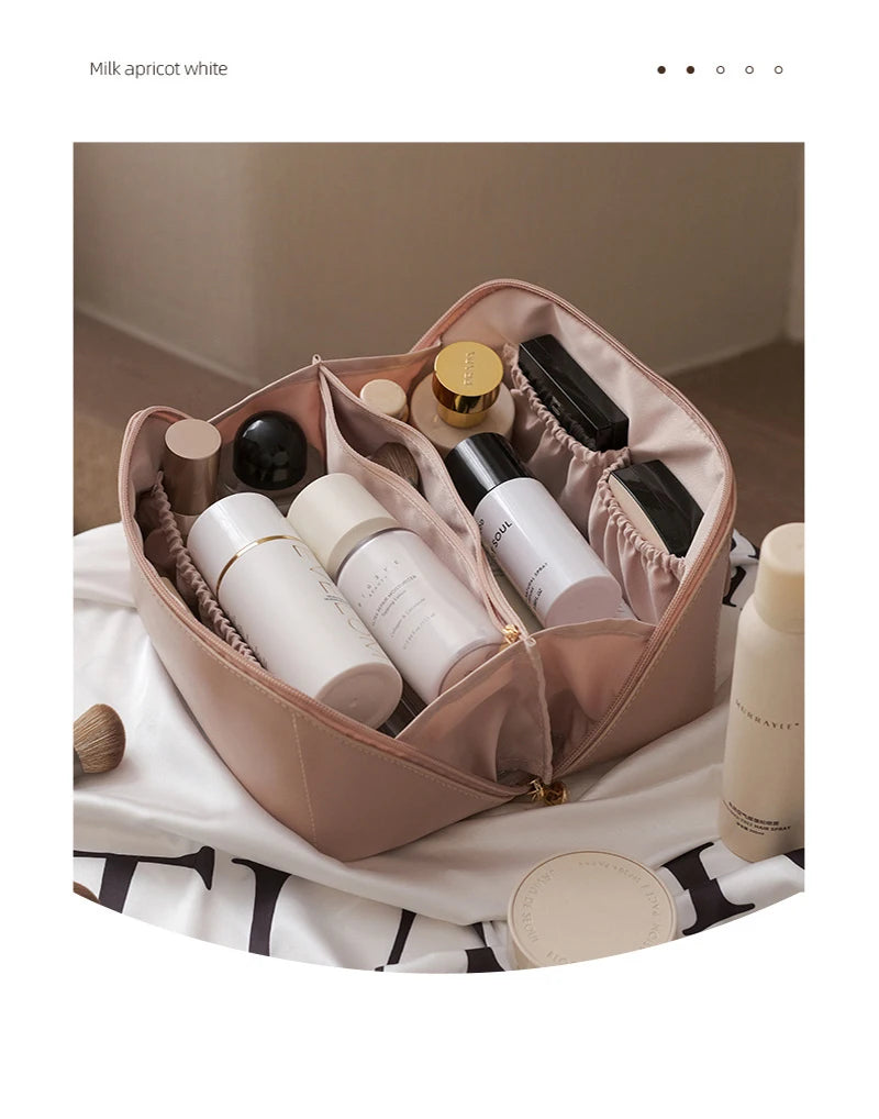 Leather Large-Capacity Travel Cosmetic Bag Portable Makeup Pouch Women Waterproof Bathroom Washbag Multifunction Toiletry Kit