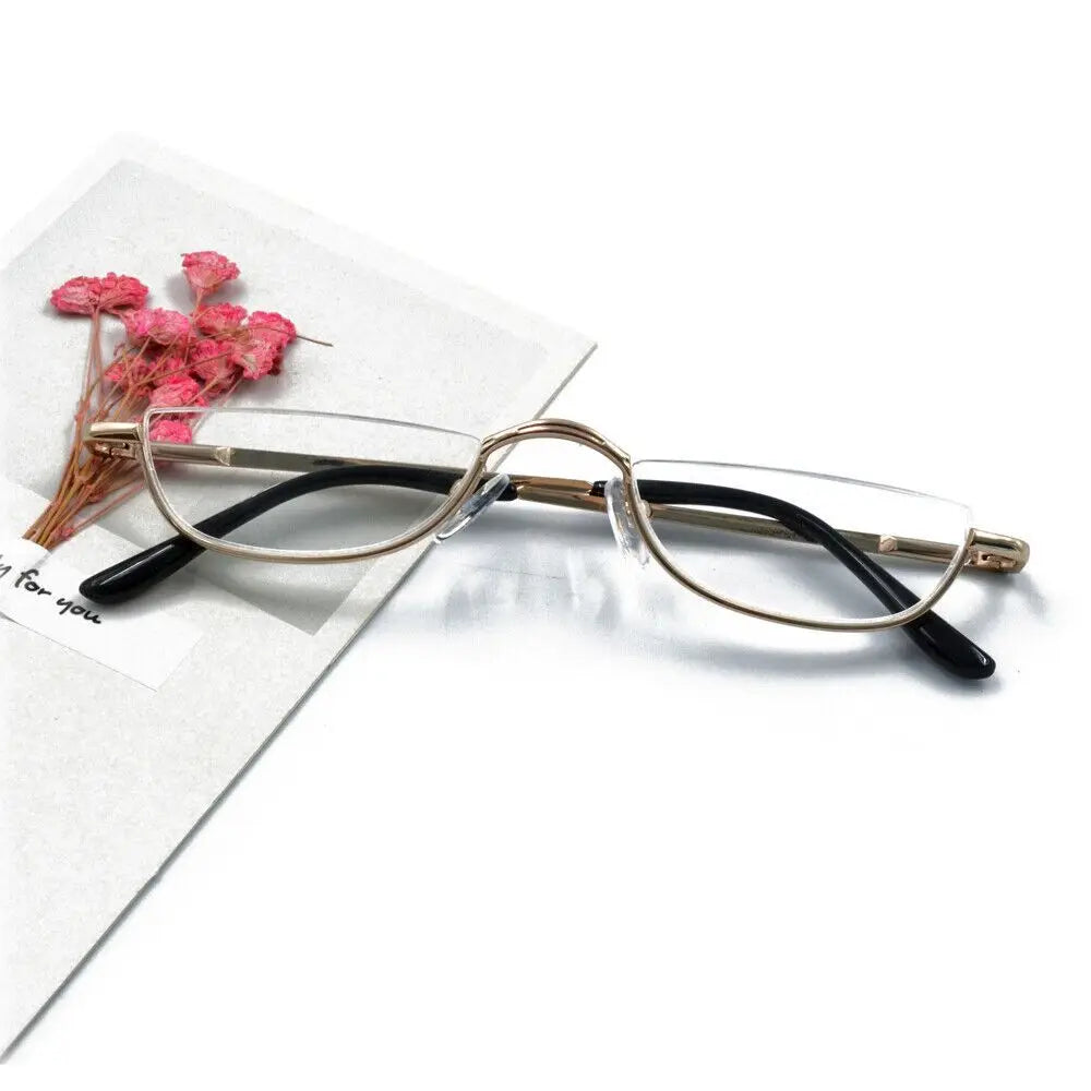 Retro Reading Glasses High-definition Metal Spring Hinges Half Moon Semi Rimless Readers Optical Spectacle Small Frame Eyeglass