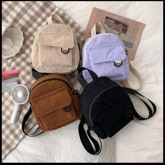 Women's Mini Backpack Fashion Solid Color Corduroy Small Simple Casual Traveling Large Capacity Female's Schoolbag