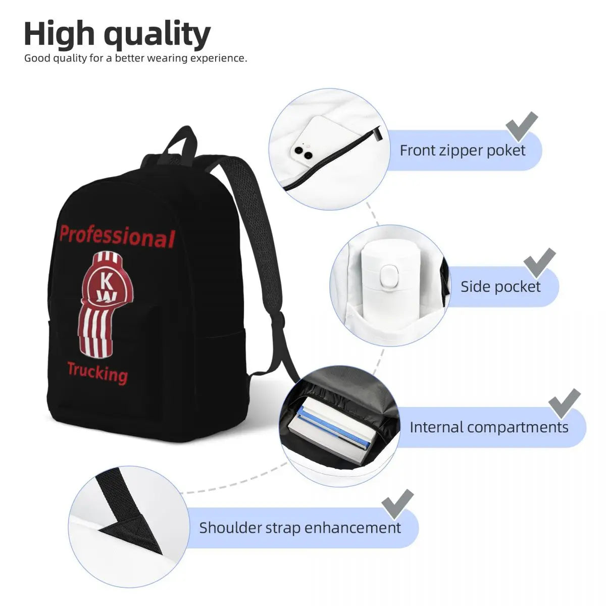 Kenworth Logo Casual Backpack with Pocket High School Business Daypack for Men Women Laptop Computer Canvas Bags