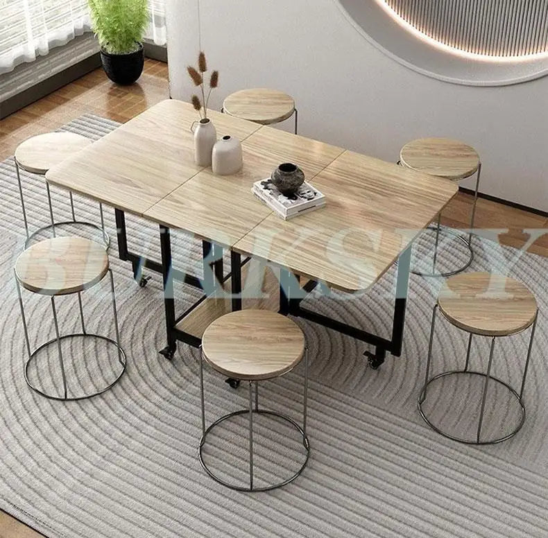 Folding Dining table Movable Table Set Dining Tables Chair Set Chair Dining Room Furniture Small Apartment Living Room Table