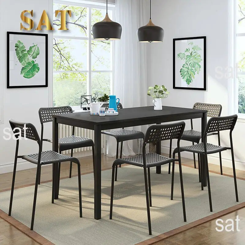 dining table 110*70 set with 4 chairs  in Melamine with metal legs in powder coated, simplicity dining room set