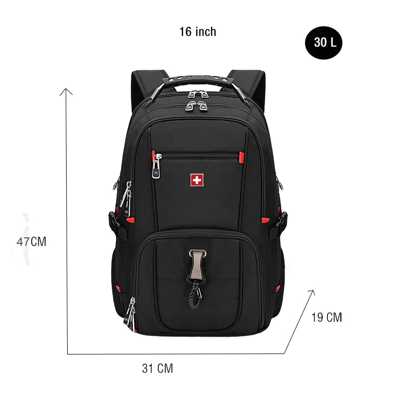 Swiss Durable 17 Inch Laptop Backpack 45L Travel Bag College Bookbag USB Charging Port Water Resistant Multifunctional Mochila