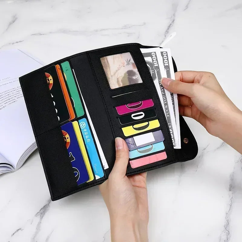 Retro Wallet Women's Long Large Capacity Buckle Multi Carda Multi Functional Trifold Handbag Card Wallets Coin Purse Cute Wallet