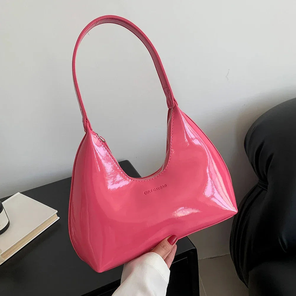 2024 Early Spring Leisure Sense Glossy Bag New Patent Leather Fashion Light Luxury Shoulder Handheld Armpit Women's Bag