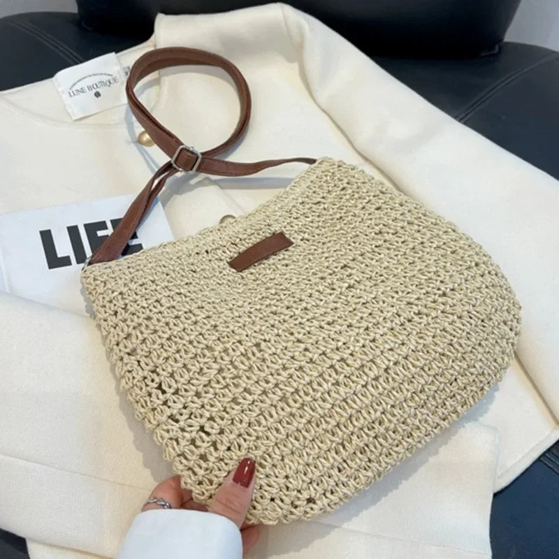 Ladies Fashion Summer Straw Crossbody Bag Women Beach Holiday Shopping Woven Shoulder Handbag Messenger Purses For Women Bags