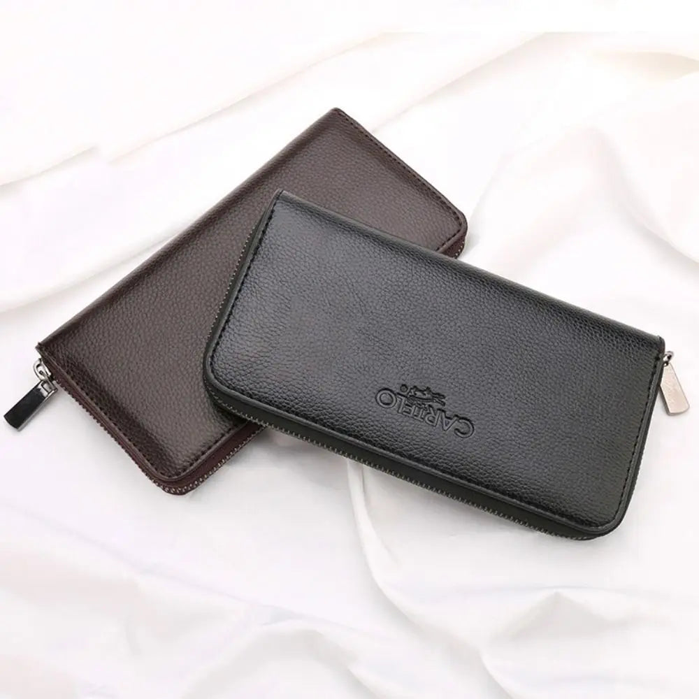 New Men's Wallet Short Frosted Leather Wallet Retro Zipper Vertical Wallet Luxury Multi-Card Wallet Phone Bag Coin Purse