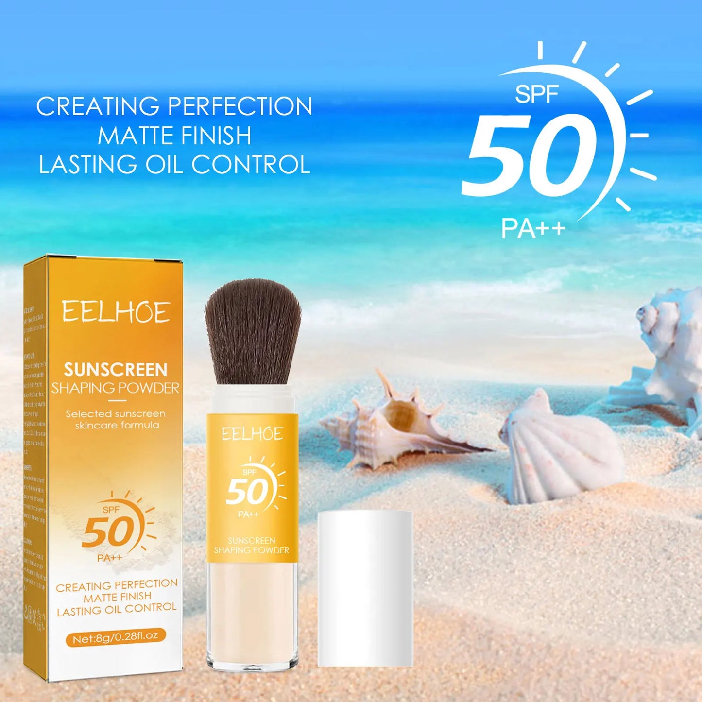 Poudre libre de protection solaire SPF50, protection solaire pour la peau, imperméable, invisible, bloqueur de pores solaires, éclaircissant, contrôle du sébum, poudre de maquillage