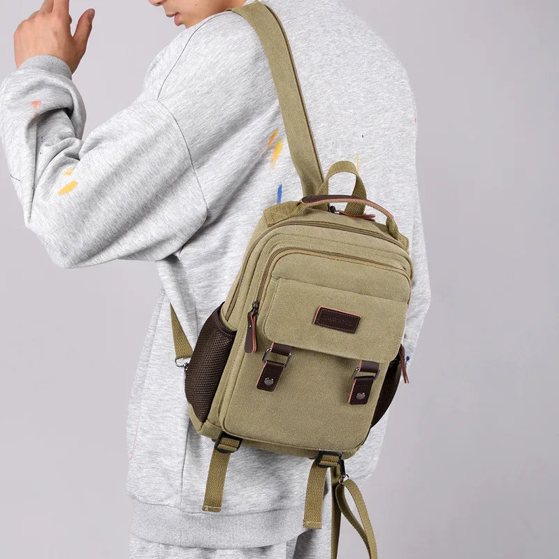 Small Mens Backpack Canvas Casual Backpacks for Men 2024 Mini Male School Bag Rucksack Man Multi-function Crossbody Bag Travel