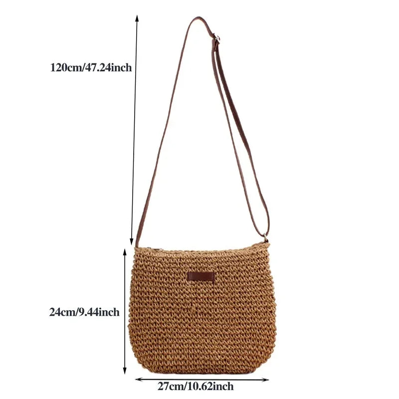 Ladies Fashion Summer Straw Crossbody Bag Women Beach Holiday Shopping Woven Shoulder Handbag Messenger Purses For Women Bags