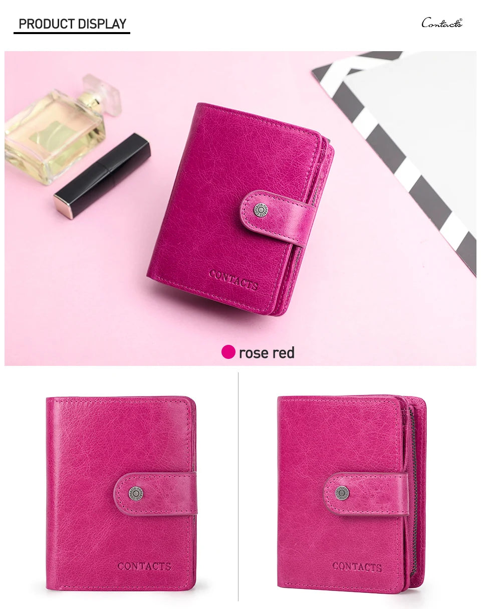 CONTACT'S Genuine Leather RFID Vintage Wallet Men With Coin Pocket Short Wallets Small Zipper Wallet With Card Holders Man Purse