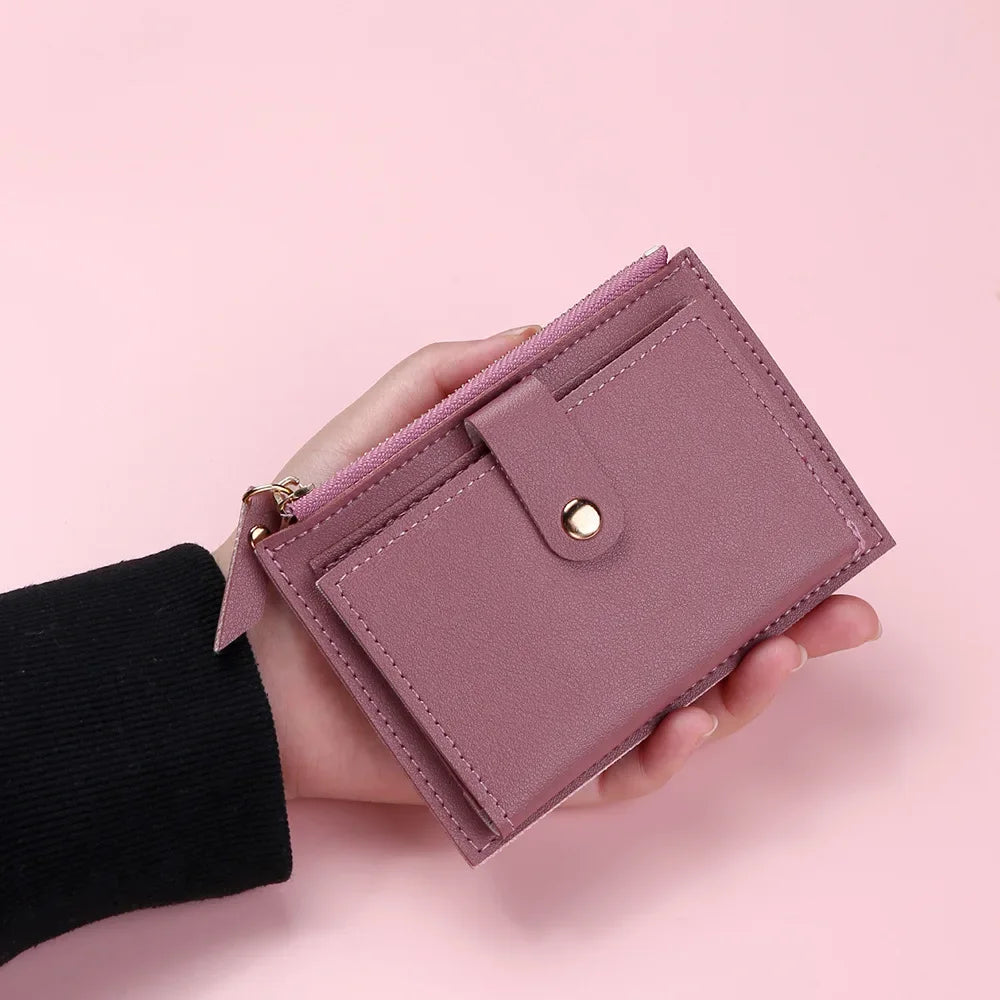 Women Fashion Small Wallet Purse Solid Color PU Leather Mini Coin Purse Wallet Credit Card Holder Bags Zipper Coin Purse