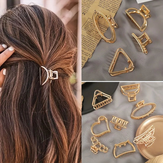 Fashion Simple Non Slip Mini Hollow Heart Metal Hair Claw Clips Gold Geometric Bangs Barrettes Hair Jaws For Women Girls Daily