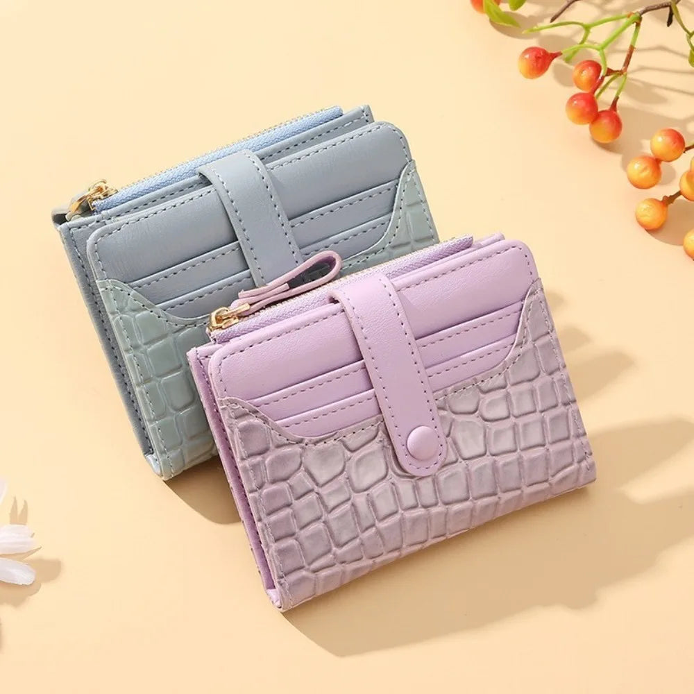 Multi-card Slots Women Short Wallet Fashion Leather Solid Color Women Clutch Crocodile Print Waterproof Card Bag Women