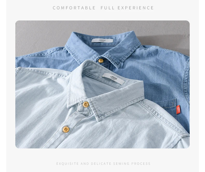 Denim Shirt for Men Summer New Short Sleeve Pure Cotton Shirt