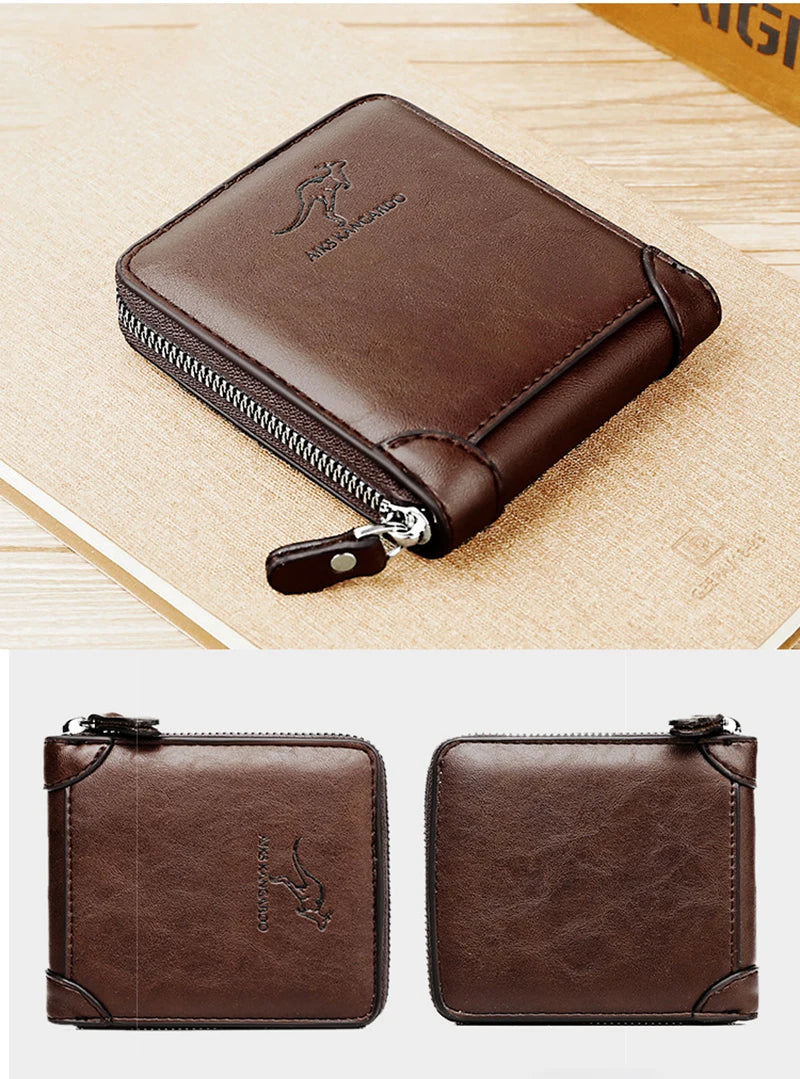 Leather Men’s Wallet Luxury Mens	Purse Male Zipper Card Holders with Coin Pocket Rfid Wallets Gifts for Men Money Bag