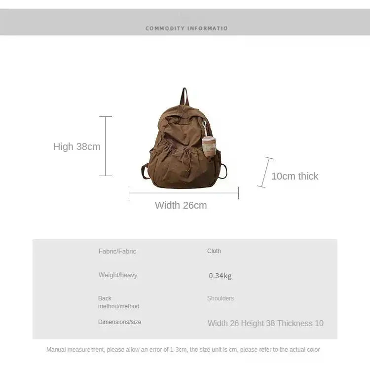 Casual Backpack Women Large Capacity Fashion Junior High School Student Pleat Schoolbag Cloth Bag Korean Travel Backpack