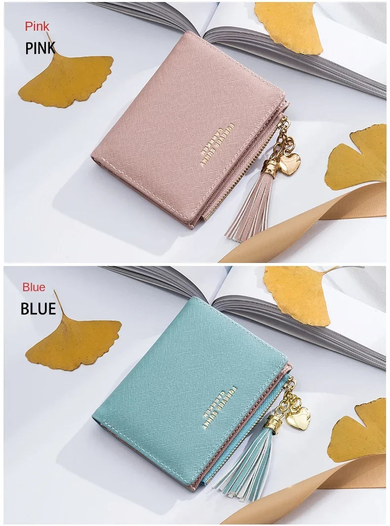 Fashion Women's Wallets Tassel Short Wallet For Woman Zipper Mini rfid Coin Purse Ladies Small Wallet Female Leather Card Holder