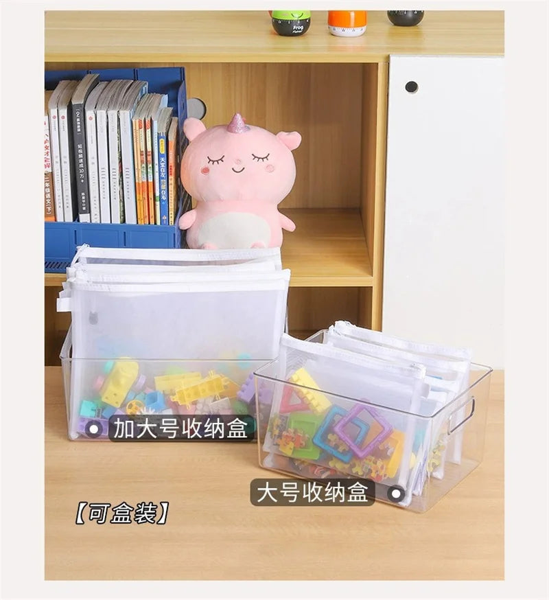 Toy storage bag puzzle classification zipper mesh bag children's small particle block sorting transparent box file hanging bag