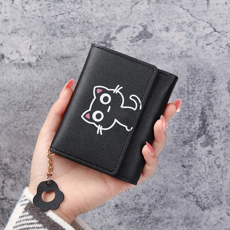 2023 New Women's Wallet Cute Cat Short Wallet Leather Small Coin Purse Girls Money Bag Card Holder Ladies Female Hasp Wallet