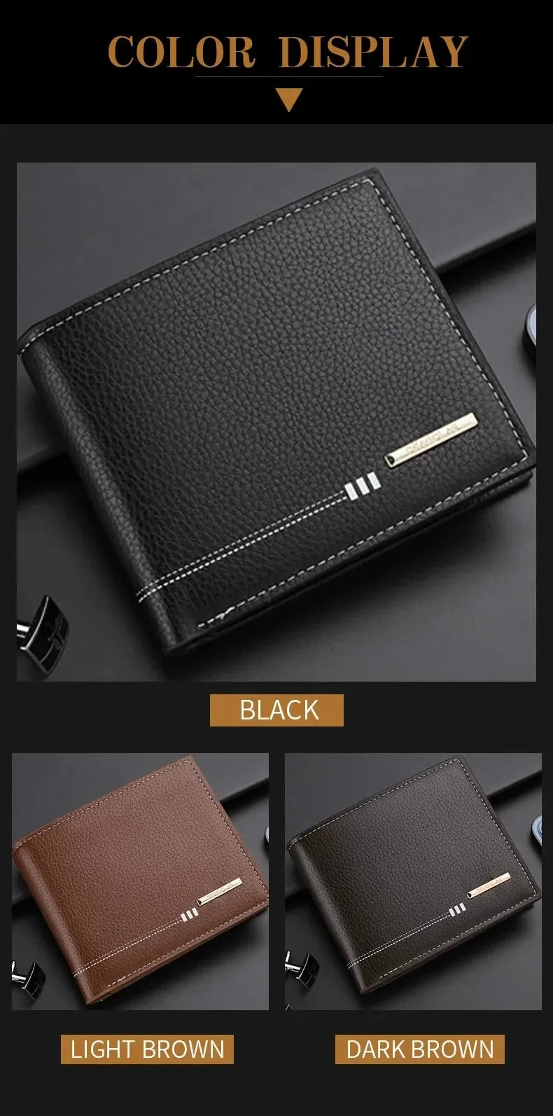 New Men's Wallet Credit Card Holder Zipper Coin Purse High-Quality Lychee Pattern Business Short Wallet for Men Business Wallet