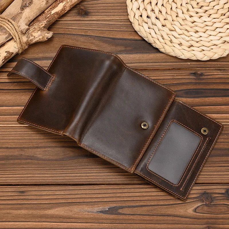 High Quality Genuine Leather Card Wallet Men Women RFID Genuine Leather Short Wallet Multi Cards Slots Button Man Purse