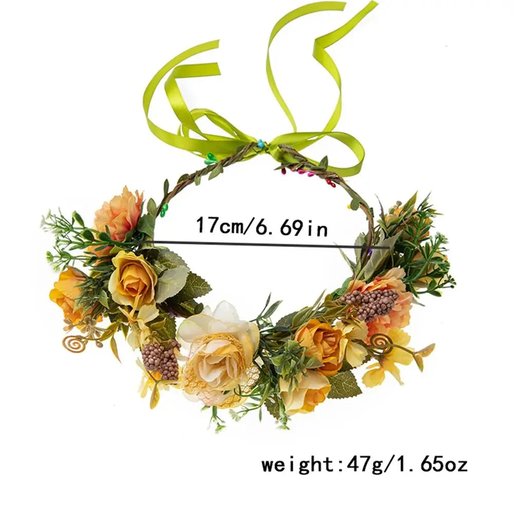 Flower Crown for Women Girls Flower Headband Green Leaf Headpiece Bohemian Festival Wedding Hair Wreath Photo Props Headwear