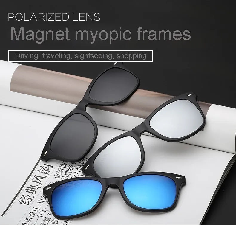 6 In 1 Custom Men Women Polarized Optical Magnetic Sunglasses Clip Magnet Clip on Sunglasses Polaroid Clip on Sun Glasses Frame