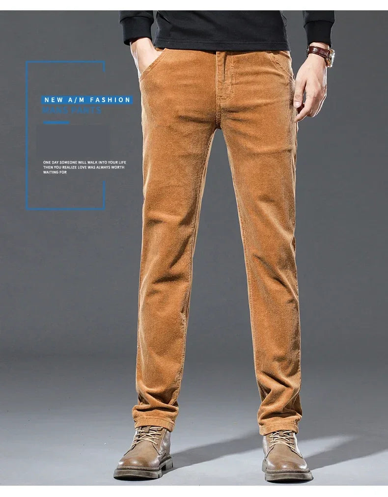 Pantalon en velours côtelé 93 % coton pour homme, mode automne décontractée, doux, droit, affaires, décontracté, noir, bleu, kaki, café