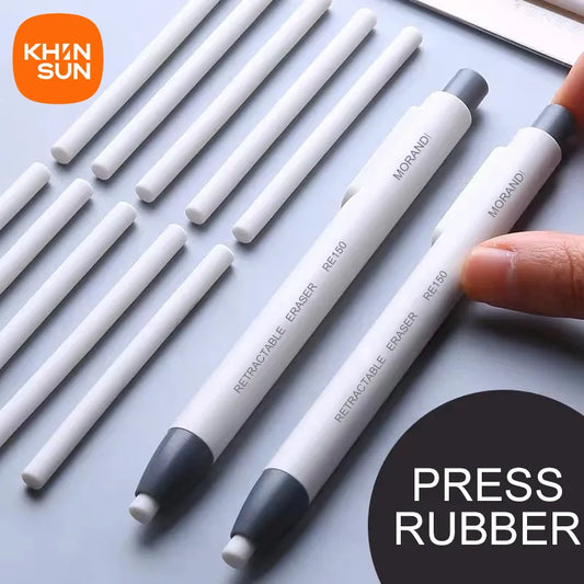 KHINSUN Press Retractable Pencil Eraser Correction Supplies Pen Style Pencil Rubber Writing School Supplies Stationery