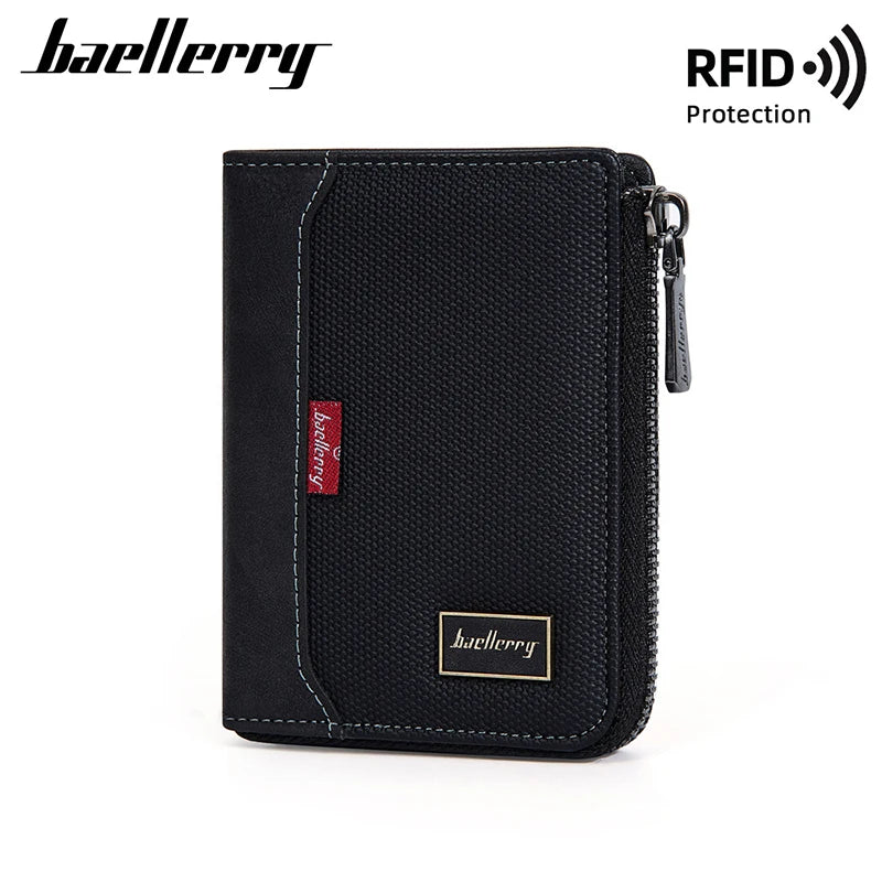 Baellerry RFID Simple Short Men Zipper Wallets Luxury Brand Card Holder Male Wallet Photo Holder Coin Pocket Man Purses